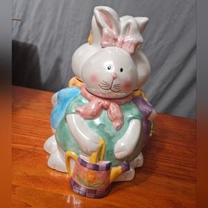 Silvestri Easter Cookie Jar Ceramic Iridescent Glaze Pastel Multicolor (FLAWED)